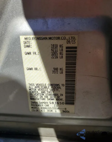 2015 Nissan Altima 2.5 from USA, damaged, VIN 1N4AL3AP6FC583650